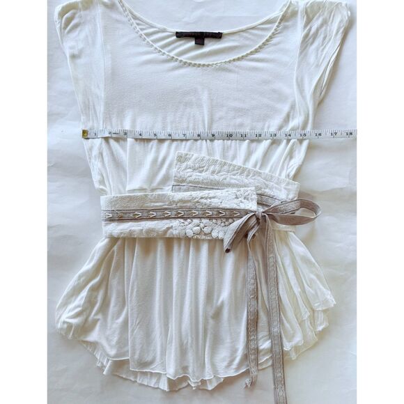 Anthropologie A Common Thread Obi Wrap Belt Scoop Neck Cap Sleeve Top in White S - Picture 10 of 11
